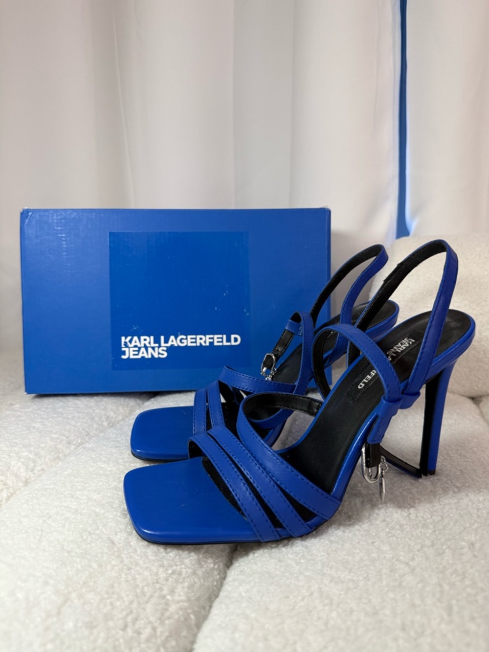 Karl Lagerfeld Women’s Electric Blue Strappy High Heel Sandals